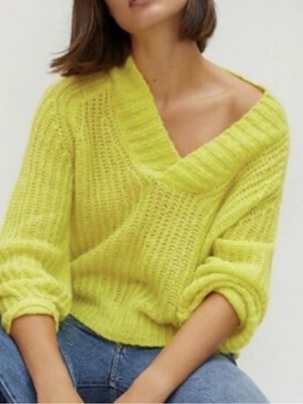 Anthropologie bright yellow oversized large knit sweater top size XS